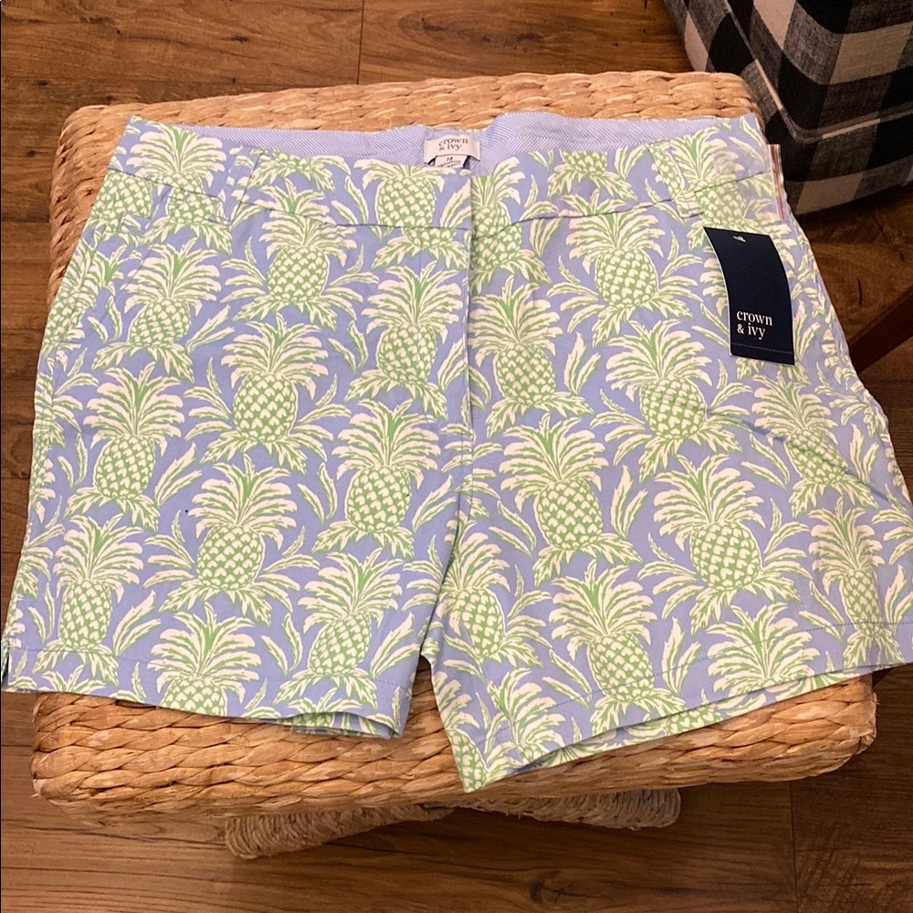 Crown & Ivy Women's Blue and Green Pineapple Shorts